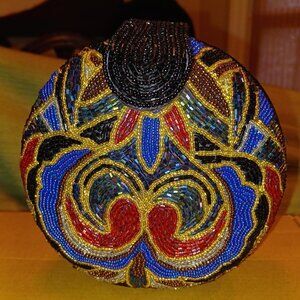 Vibrant Beaded Pillbox Evening Bag